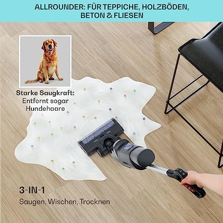 Klarstein Akku Staubsauger Kabellos, Stab-Staubsauger ohne Beutel mit Ladestation, Kabelloser Akku-Staubsauger für Teppich- und Hartböden, 40 Min. Akku, Selbstreinigend, Nass- und Trockensauger – Bild 4