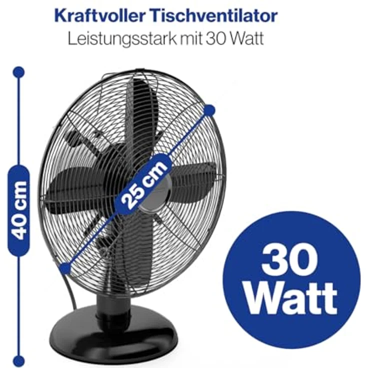 ProfiCare® Ventilator PC VL 3062 M Schwarz | Schwenkfunktion, leise 3 Stufen, Ø 25 cm, Tischventilator 30W – Bild 4