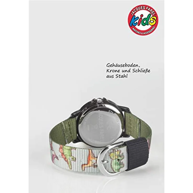 JACQUES FAREL Jungenuhr Jugend Armbanduhr Quarz Stoffband Grün Oliv Dino KSB 989 – Bild 5