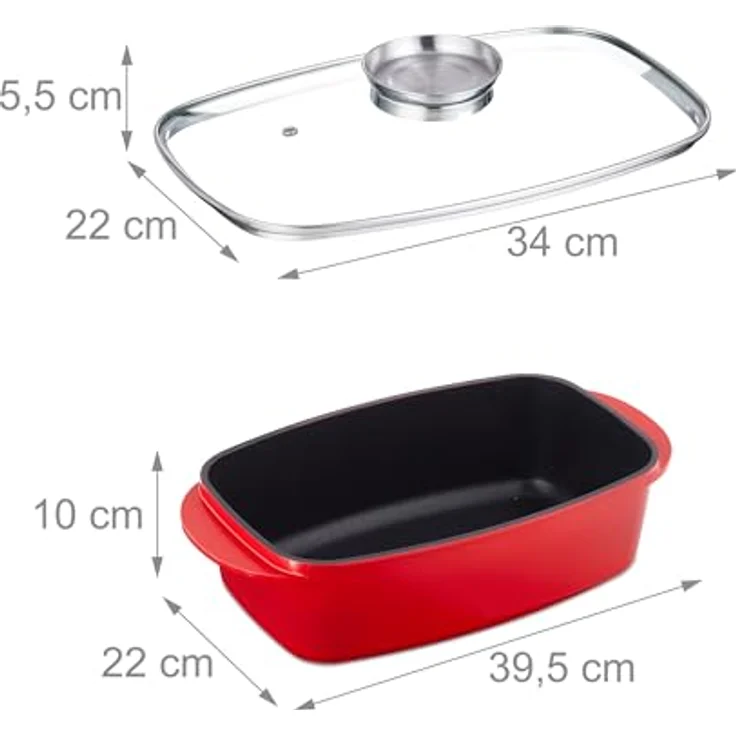 Relaxdays Bräter mit Deckel, Bratentopf 5 L, beschichteter Universalbräter mit Aromaknopf, rot, für Elektro- & Gasherd – Bild 4