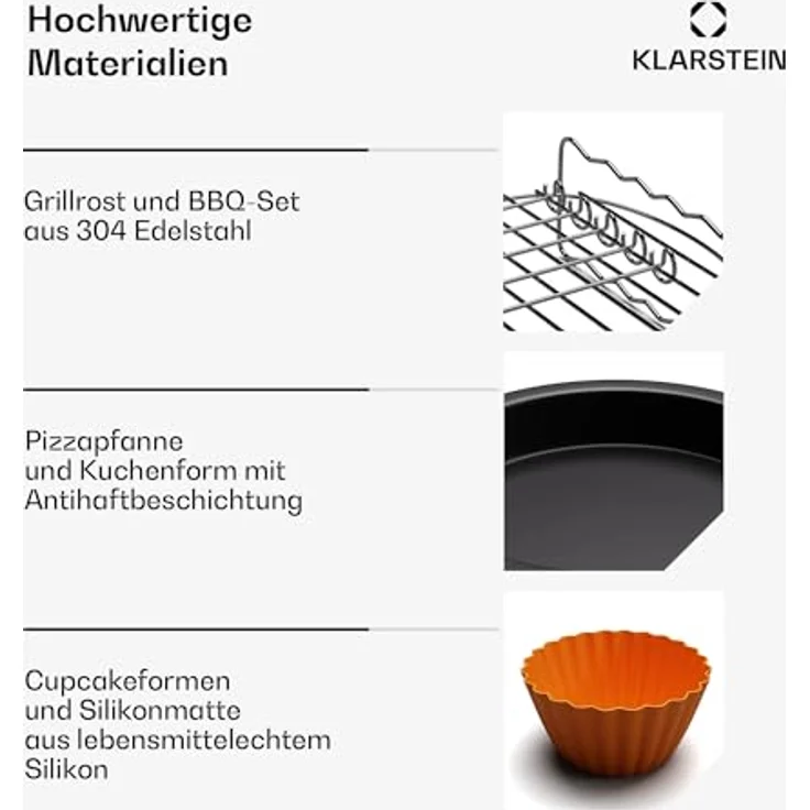 Klarstein AeroVital Deluxe Zubehörset – Grillrost, BBQ-Set, Pizzapfanne, Kuchenform, Silikonformen & Matte, spülmaschinenfest, Antihaft, kompatibel mit AeroVital Modellen – Bild 4