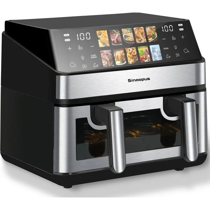 WHEELYOU Doppelkammer Heißluftfritteuse, 2000 W, 10 Programme, Touchscreen-Bedienung, 8.5L Fassungsvermögen, automatische Abschaltung