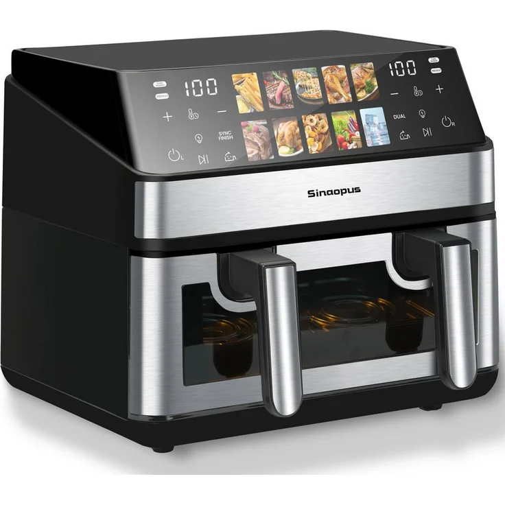 WHEELYOU Doppelkammer Heißluftfritteuse, 2000 W, 10 Programme, Touchscreen-Bedienung, 8.5L Fassungsvermögen, automatische Abschaltung