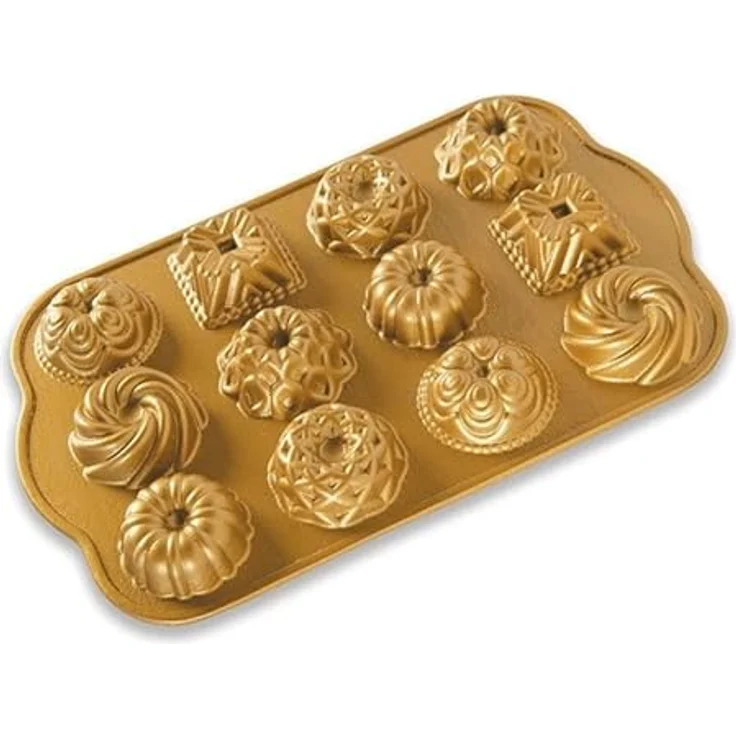 Nordic Ware 85677 Charms Gugelhupffanne, Aluminium, Gold - Amerikanische Herstellung, gleichmäßige Wärmeverteilung, Miniatur-Bündel – Bild 4