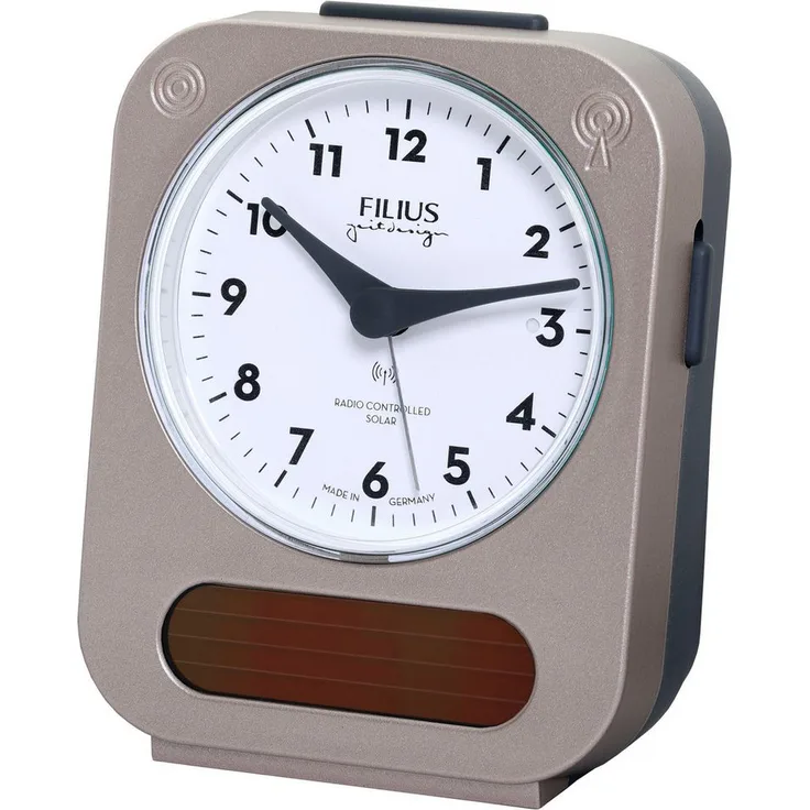 FILIUS zeitdesign Funkwecker Solar, roségoldfarben-grau, analog mit Beleuchtung, Made in Germany, Crescendoalarm