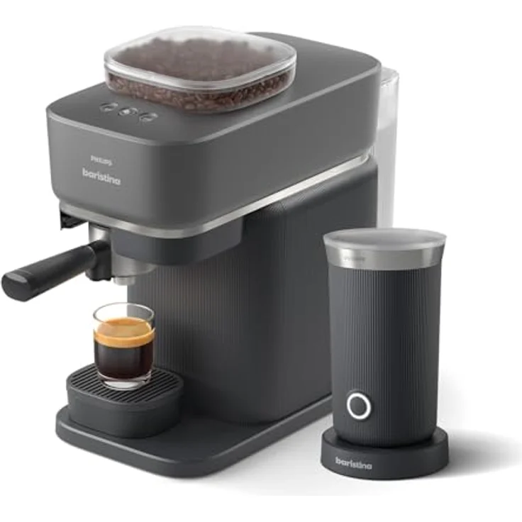 PHILIPS baristina Espressomaschine BAR303/60 mit Mahlwerk für ganze Bohnen, Milchaufschäumer inkl., 16 bar Pumpendruck, Schwarzgrau – Bild 2