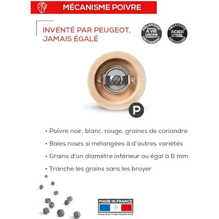 PEUGEOT Pfeffermühle Roellinger 13 cm - Inspiriert von der traditionellen Peugeot Kurbelmühle mit Schubfach - Aus PEFC-zertifiziertem Holz - Naturfarben – Bild 3
