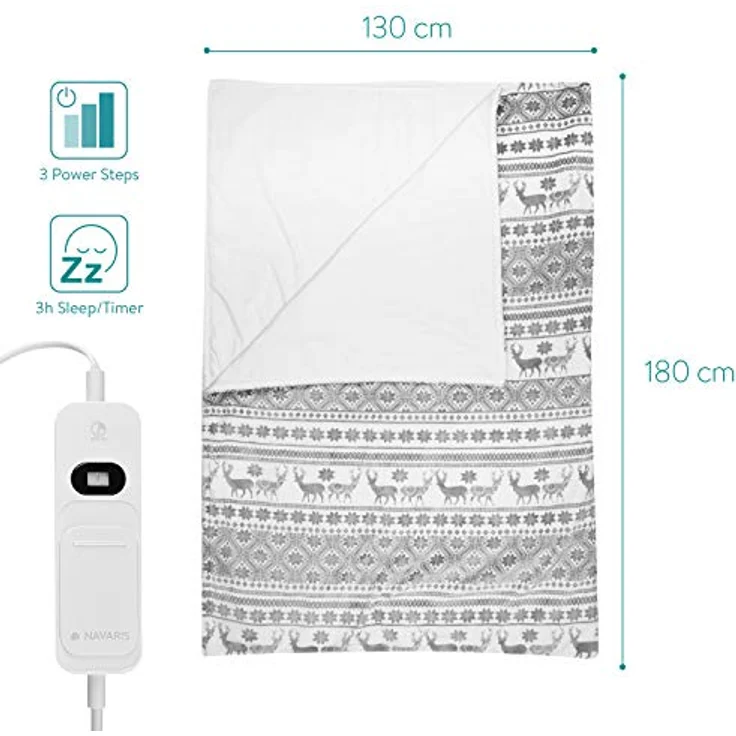 Navaris Heizdecke, XXL Elektrische Wärme Decke 180x130cm 3 Wärmestufen Abschaltautomatik waschmaschinengeeignet Kuschelige Bett Wärmedecke grau – Bild 6