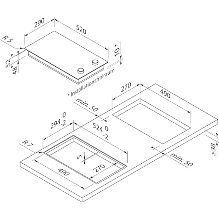 Vestel Domino-Ceran-Kochfeld HTK44300, Rahmenlos, obenliegende Bedienknebel, original CERAN Glaskeramikkochfläche, Flächenbündig einbaubar – Bild 2