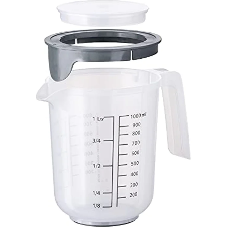 APS Rührbecher mit Deckel - Messbecher mit Maßskalen für Flüssigkeiten (l/ml), Zucker (g) und Mehl (g) / Volumen 1 Liter/Ø 12,5 cm/Höhe 16 cm/spülmaschinengeeignet – Bild 2