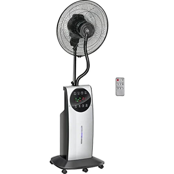 HOMCOM Nebel Ventilator mit Sprühnebel, Standventilator mit Wasserkühlung, Fernbedienung, 90W Kühlventilator mit 3,1 L Wassertankkapazität, 3 Luftmodi, Schwarz - Preisvergleich – Bild 1