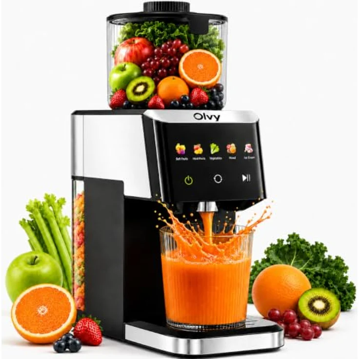 Olvy Slow Juicer JS8303S, 150W Entsafter für Obst & Gemüse mit 5 Programmen, Eiscreme-Funktion, Rückwärtsfunktion, BPA-frei – Bild 1