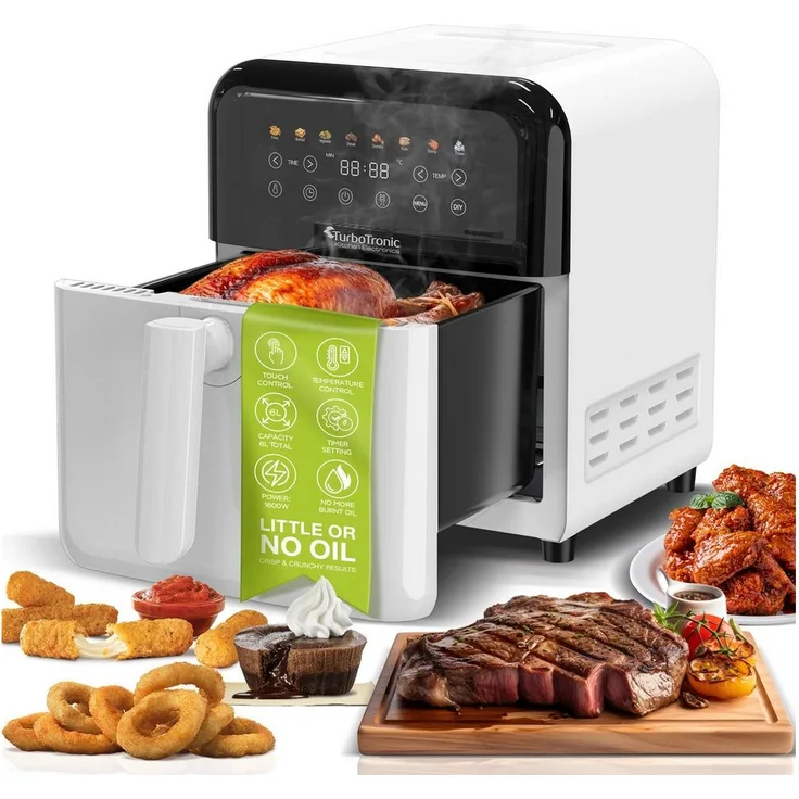 TurboTronic by Z-Line Heißluftfritteuse XXL 6 Liter, 1600W, 8 Programme, Timer, Airfryer Heissluftfritteuse, 1600 W, Digital Fritteuse Fettfrei 1-60 Min Modernes Metall Design Power, Silber - Preisvergleich