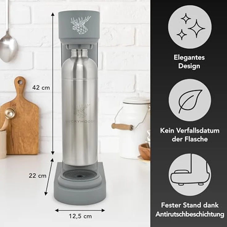 Luckymoose Infinity Wassersprudler mit 2x 1,25L Edelstahlflaschen, CO₂-sparend, kompatibel mit 60L CO₂-Zylindern – Bild 2
