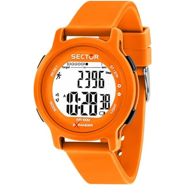 Sector No Limits EX-27 Herrenuhr, Digital, 43 mm, orangefarbenes Silikonarmband, wasserdicht bis 10 ATM