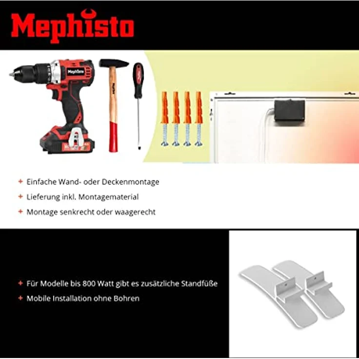 Mephisto Infrarot Heizung Wand- Decken-Standheizung energiesparend Elektroheizung inkl. Fernbedienung und Thermostat WIFI APP Steuerung 300-1200W, Leistung in Watt:1000W, Zubehör: Deckenmontage-Set – Bild 4