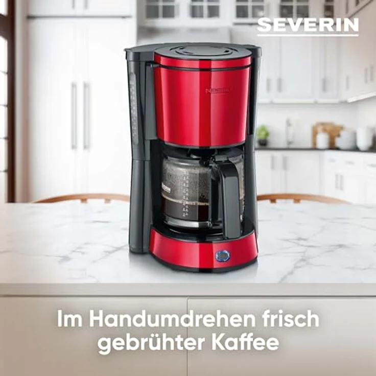 SEVERIN KA 4817 Type Kaffeemaschine (Für gemahlenen Filterkaffee, 10 Tassen, Inkl. Glaskanne) rot lackierter edelstahl – Bild 3
