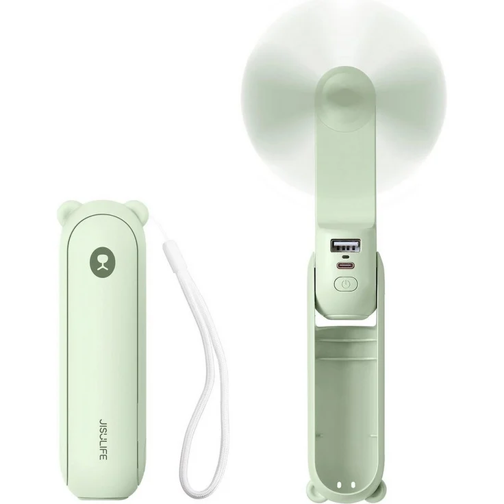 Jisulife Handventilator Life8, 3-in-1: Ventilator, Taschenlampe und Powerbank mit 2000 mAh Akku, faltbar, USB-C anzuschließen, schwarz