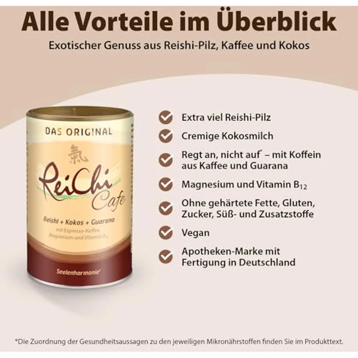 Dr. Jacob's Reichi Cafe Pulver 400 g, exotisch-cremiger Kaffee mit Reishi-Pilz, Kokos, Vitamin B12 & Magnesium, vegan, ohne Zucker – Bild 3