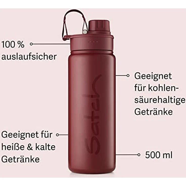 satch Trinkflasche aus Edelstahl BPA-frei 0,5l, Auslaufsicher und Kohlensäure geeignet, für Heiße und Kalte Getränke Pink Graffiti - Pink – Bild 2