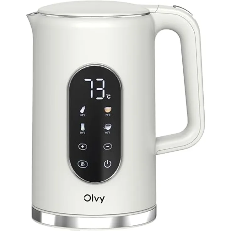 Olvy Wasserkocher Edelstahl mit präziser Temperatureinstellung, 1,7 Liter, Warmhaltefunktion und Kalkfilter