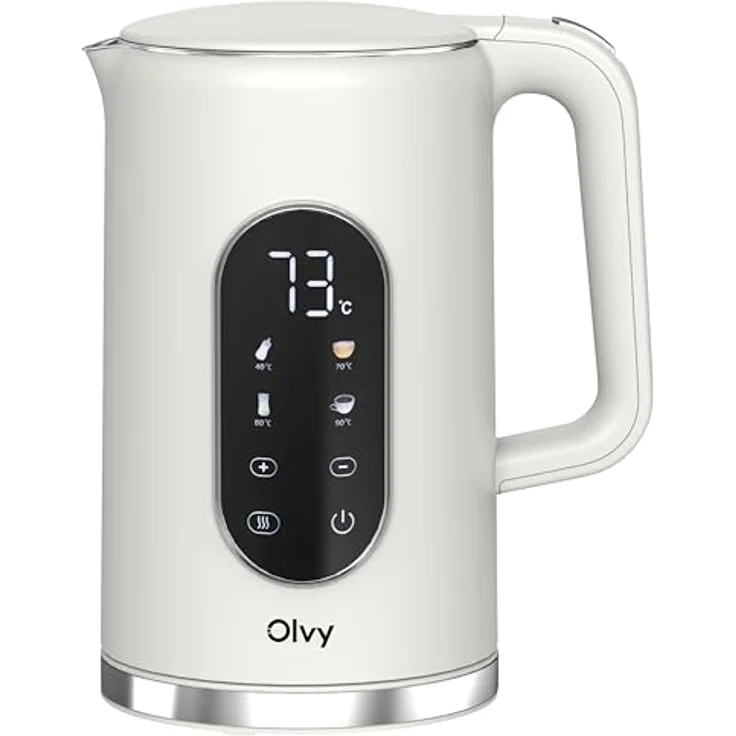 Olvy Wasserkocher Edelstahl mit präziser Temperatureinstellung, 1,7 Liter, Warmhaltefunktion und Kalkfilter – Bild 1