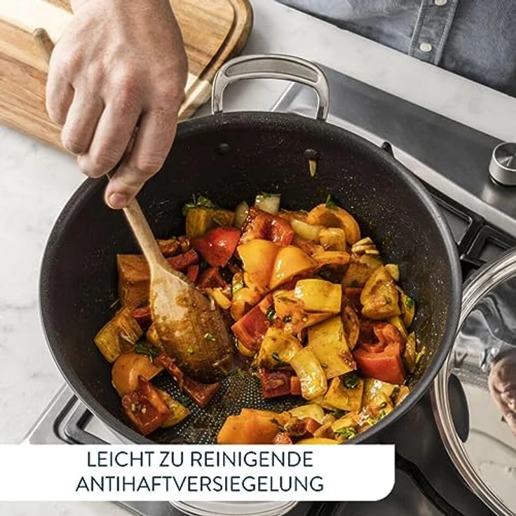 Tefal H91254 Jamie Oliver Batch-Cooking Set | Harteloxierter Kochtopf 30 cm | Antihaftversiegelung | große Mengen | Thermo-Signal | induktionsgeeignet | inklusive Rezeptbuch | Edelstahl/Schwarz – Bild 3