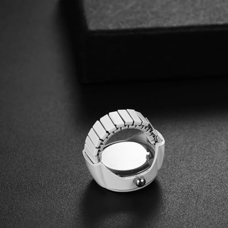 JewelryWe Ringuhr, Elastische Analog Quarz Uhr mit weißem Edelstahl Stretch Band für Damen und Herren – Bild 3