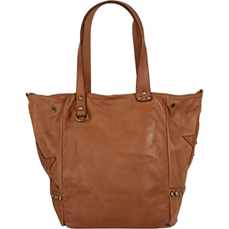 Samantha Look Shopper, echt Leder, Made in Italy, mit Nieten- und Sternenbesatz, braun – Bild 3