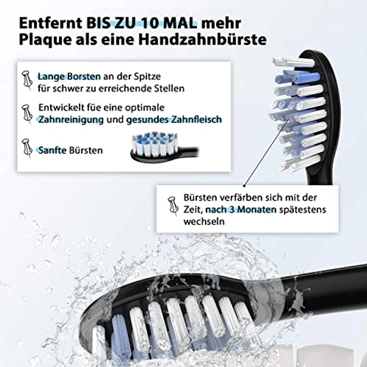Tristan Auron Schallzahnbürste Business Class - 55.000 Schwingungen - 5 Modi - 60 Tage Akku + inkl. UV-Desinfektionsbox (Etui) + 6 Aufsätze - (Schwarz) – Bild 3