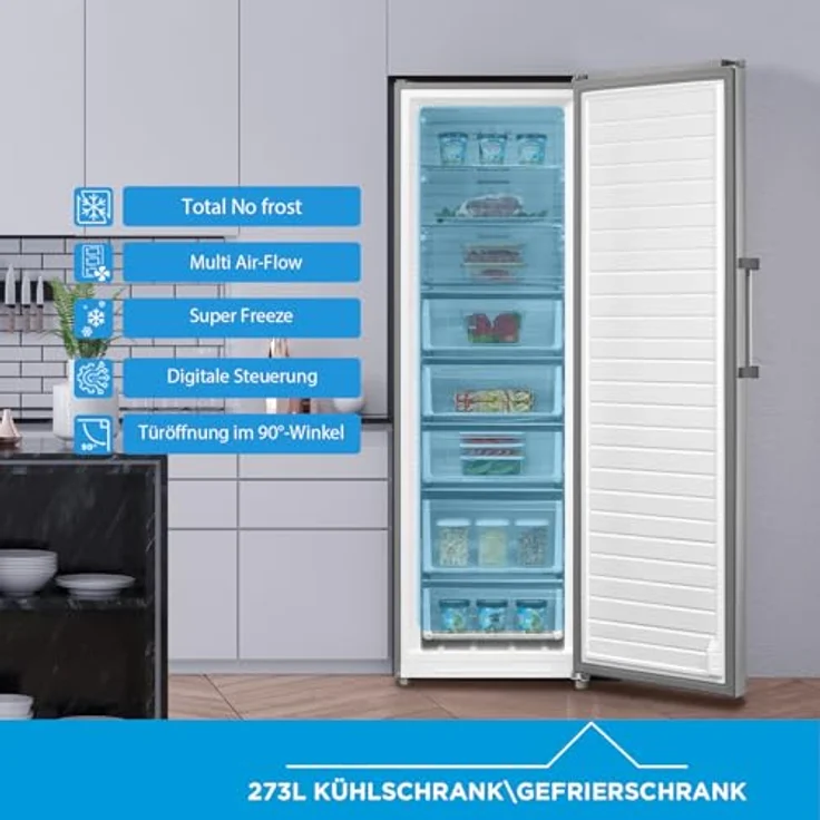 Midea MDRU385MTE46 Gefrierschrank/Kühlschrank 273L NoFrost Flexible Kühl- und Gefrierfunktion Superkühl 185 cm hoch Inox – Bild 2