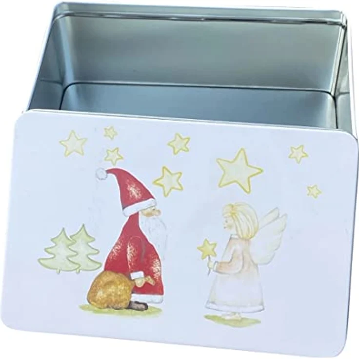 Santa Engel Sterne - wunderschöne Rechteckdose mit geprägten Motiven - lebensmittelecht - Aufbewahrungsdose, Keksdose, Blechdose – Bild 3
