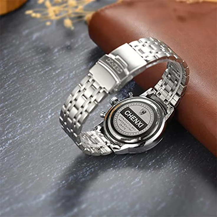 JewelryWe Herren Armbanduhr Edelstahl Quarz Analog Quarzuhr mit Kalender, 3ATM wasserdicht, Silber Blau – Bild 3