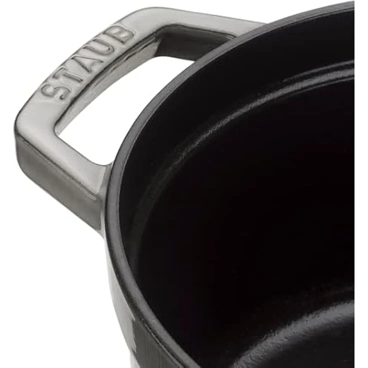 Staub Cocotte-Bräter, rund mit Deckel 28 cm, 6,70 L, mit mattschwarzer lierung im Inneren des Topfes, graphitgrau – Bild 4