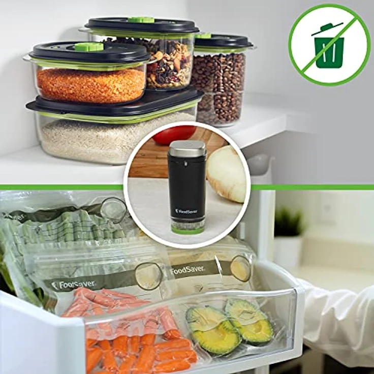 FoodSaver kabelloser Handvakuumierer zum Versiegeln von Lebensmitteln mit Ladestation | Mini Vakuumiergerät mit 1 Behälter zum Einmachen und Marinieren und 5 Frischhalte-Vakuumierbeuteln [VS1199X] – Bild 4