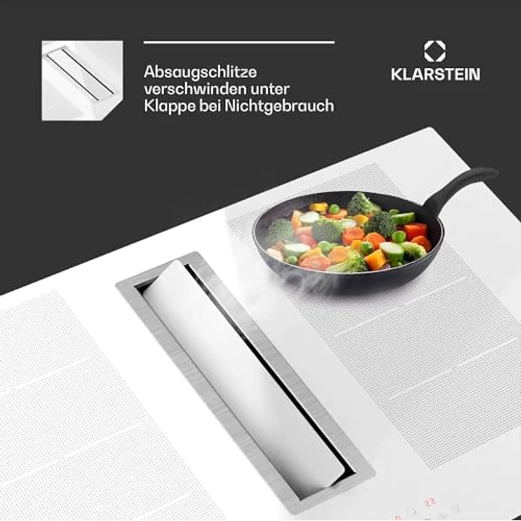 Klarstein Chef-Fusion Induktionskochfeld Mit Dunstabzug - 7.200-W-Flex-Zone, 610 m³/h Saugleistung, Energieeffizienzklasse A, Touch-Bedienung, Glasoberfläche, 90 cm, Schwarz – Bild 2