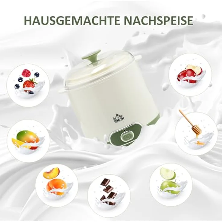 HOMCOM Joghurtbereiter 1,5 L Joghurtmaschine für griechischen Joghurt, inkl. 2 Behälter, Sieb, Weiß – Bild 5