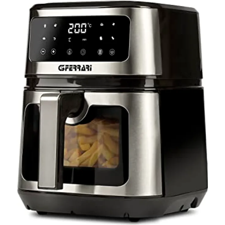 G3 Ferrari G10171 Luftfritteuse "Fritgisano Show", 1200 Watt, 5 Liter, Halogen, Stahl/Schwarz