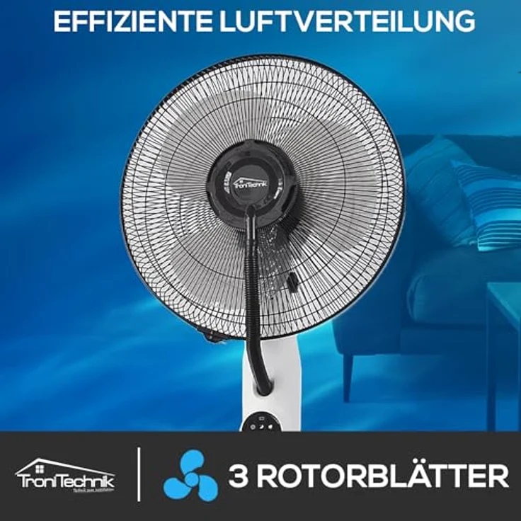 Tronitechnik® Standventilator mit Wasser, Ventilator mit Wasserkühlung Sprühnebel Raumbefeuchter, Fernbedienung, 75 Watt, Oszillierend, 3 Stufen, Timer, Schlafzimmer & Büro – Bild 4