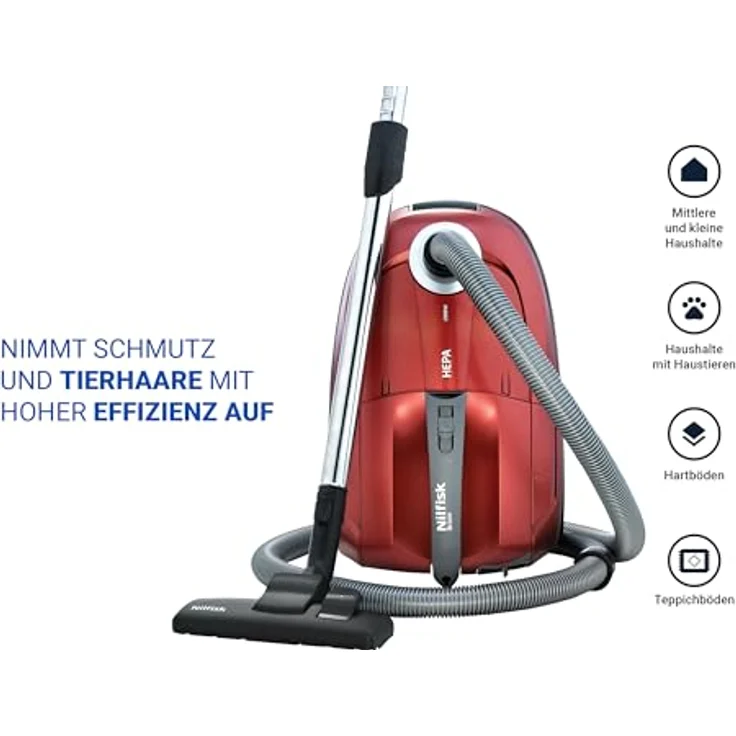 Nilfisk Bravo SR10P07A Staubsauger mit Energiezylinder – für alle Fußböden – XL-Staubsaugerbeutel & EPA-Filter, 700 W (dunkelrot) – Bild 3