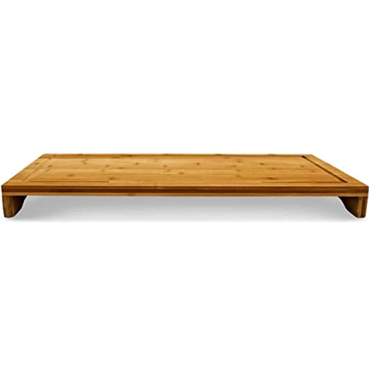 Relaxdays Schneidebrett Bambus HxBxT: ca. 4,5 x 52 x 29 cm großes und robustes Holzbrett Küchenbrett mit Saftrinne Schneidunterlage aus Holz zum Tranchieren als Servierbrett und Herdabdeckung, natur – Bild 4
