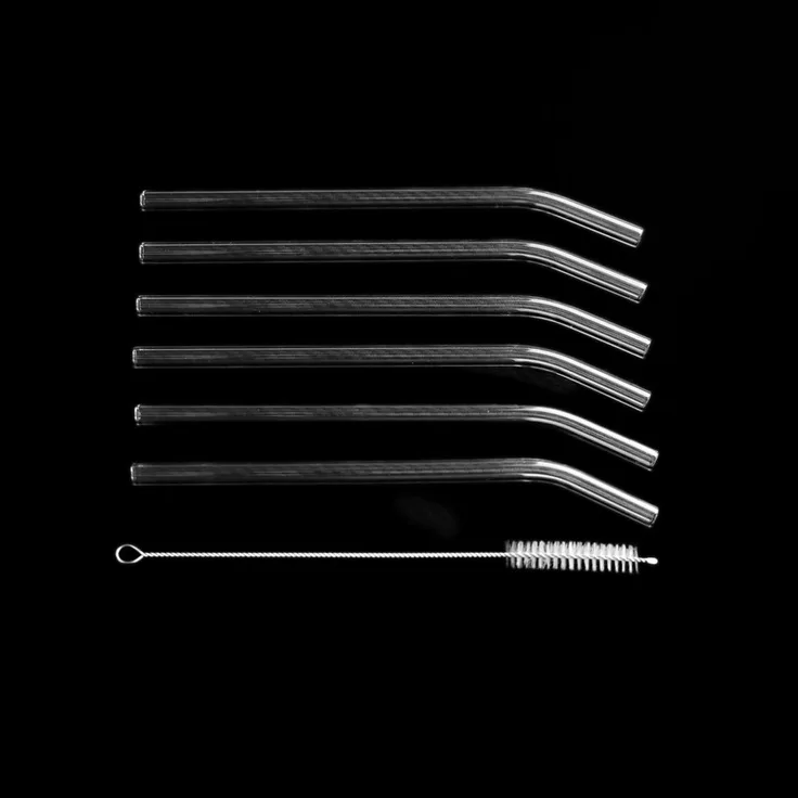 Mulex Glastrinkhalme 6er Set, hitzebeständige und lebensmittelechte Strohhalme mit Reinigungsbürste, 20 cm, wiederverwendbar