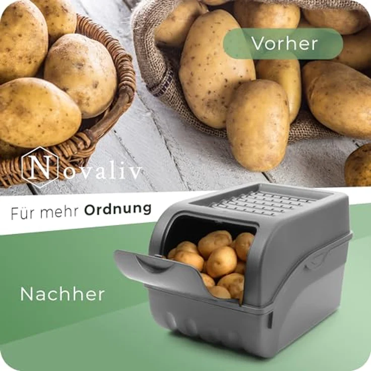 Novaliv Gemüseboxen Kartoffelboxen Vorratsbehälter 3,5l bis 9l (Anthrazit, 2X 5l) - Stapelbare Gemüseboxen mit großer Öffnung und idealer Luftzirkulation – Bild 7