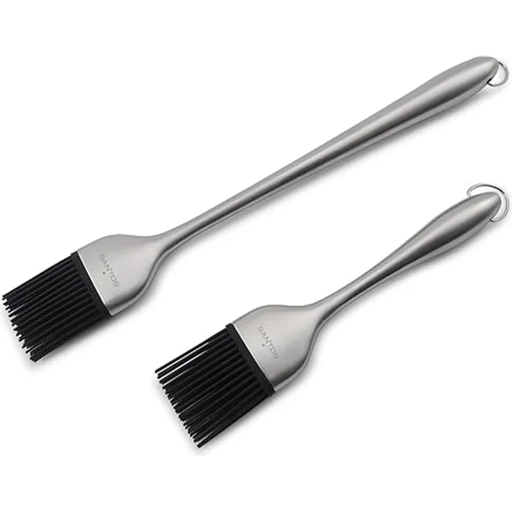 SANTOS Grill & Marinadepinsel - 2er Edelstahl Pinselset - 20cm/30cm - Marinieren, Glasieren, Einfetten - spülmaschinenfest - Hitzebeständig bis 230°C