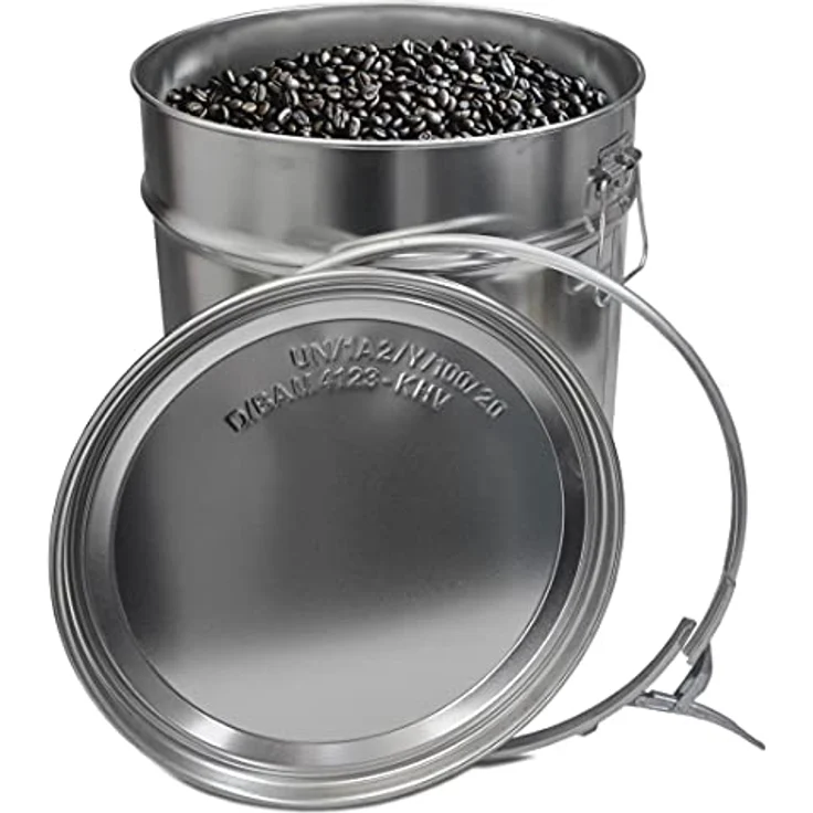 plasteo® 30 Liter Blecheimer Hobbock Fass mit Deckel und Spannring, luft- und flüssigkeitsdicht, robust und stapelbar, Gefahrgut tauglich, stabile seitliche Metallgriffe – Bild 3