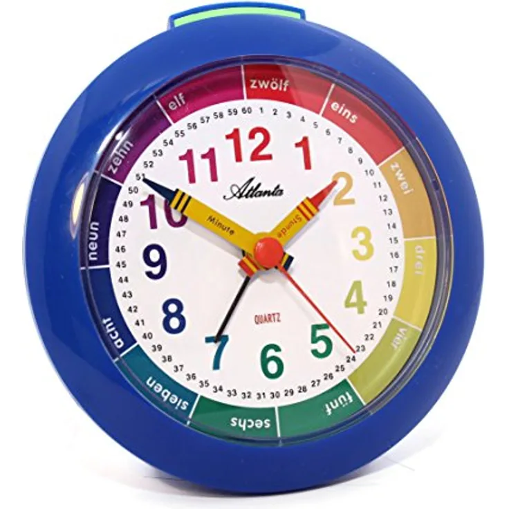 Atlanta Kinderwecker 1265-5, Lernwecker mit farbigem Zifferblatt, Blau, präzises Quarzwerk