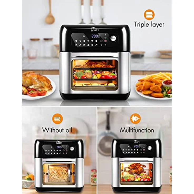 Heißluftfritteuse,10L Air fryer Fritteuse,Uten XXL Heißluft-ofen,12 in 1 Heissluftfritteuse mit digitalen LED-Display, 6 Zubehör & Rezeptbuch, Edelstahl,1500W – Bild 2