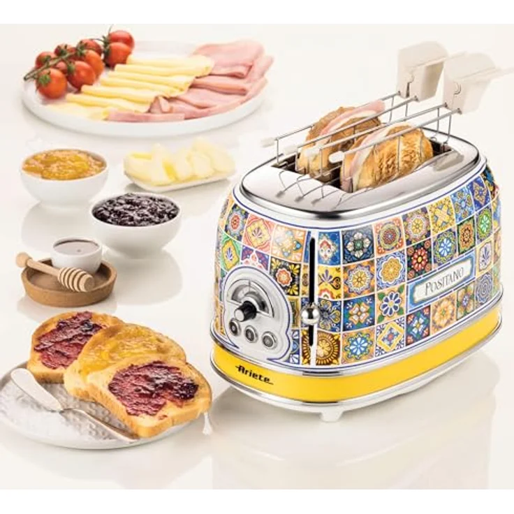 Ariete Positano 155, 2-Scheiben-Toaster, Edelstahl, 810W, mit 6 Toaststufen, Automatischer Auswurf, Auftaufunktion, Herausnehmbares Krümelfach, inklusive Sandwichzangen – Bild 2