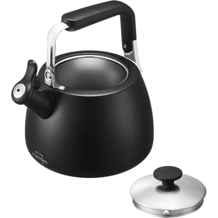 SILBERTHAL Wasserkessel Induktion 2,8l, Edelstahl Flötenkessel schwarz, hitzeresistente Materialien, ideal für Camping und alle Herdarten, Version 2024