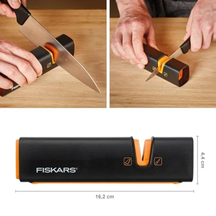 Fiskars Messerschärfer für scharfe Messerklingen aus Stahl, Keramikschleifstein, Edge, Roll-Sharp, Schwarz-Orange, 1003098 – Bild 2